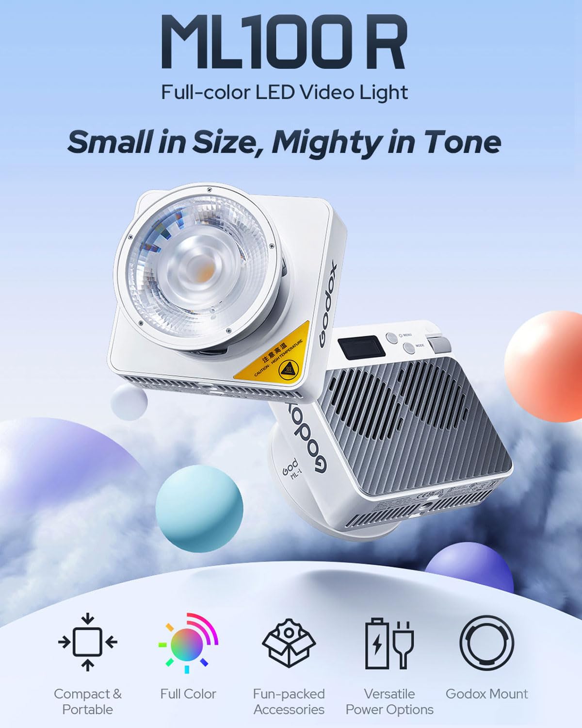 Amazon | Godox ML100R 110W RGB ポータブル LED ビデオライト 収納